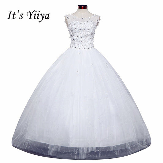 White Wedding Dresses Free shipping YiiYa 2017 new Elegant wedding frocks pincess flowers Vestidos De Novia ball gowns HS212