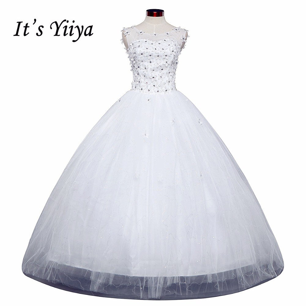 White Wedding Dresses Free shipping YiiYa 2017 new Elegant wedding frocks pincess flowers Vestidos De Novia ball gowns HS212