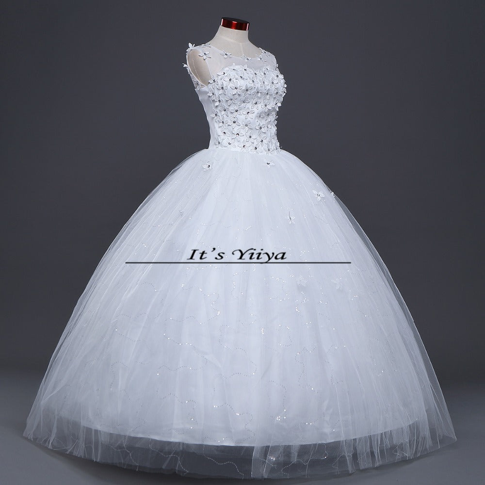 White Wedding Dresses Free shipping YiiYa 2017 new Elegant wedding frocks pincess flowers Vestidos De Novia ball gowns HS212