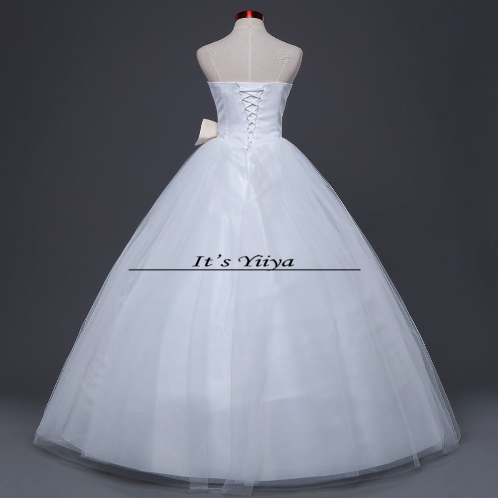 Free Shipping Strapless Cheap Bow Waist Champagne Wedding Dresses Floor Length Bride Gowns Plus Size Vestidos De Novia XXN011