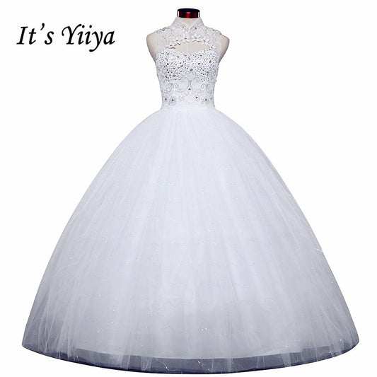 Free Shipping Cheap White Sexy Wedding Frocks Princess High Collar Sexy Wedding Dress Bride Vestidos De Novia Ball Gowns H60