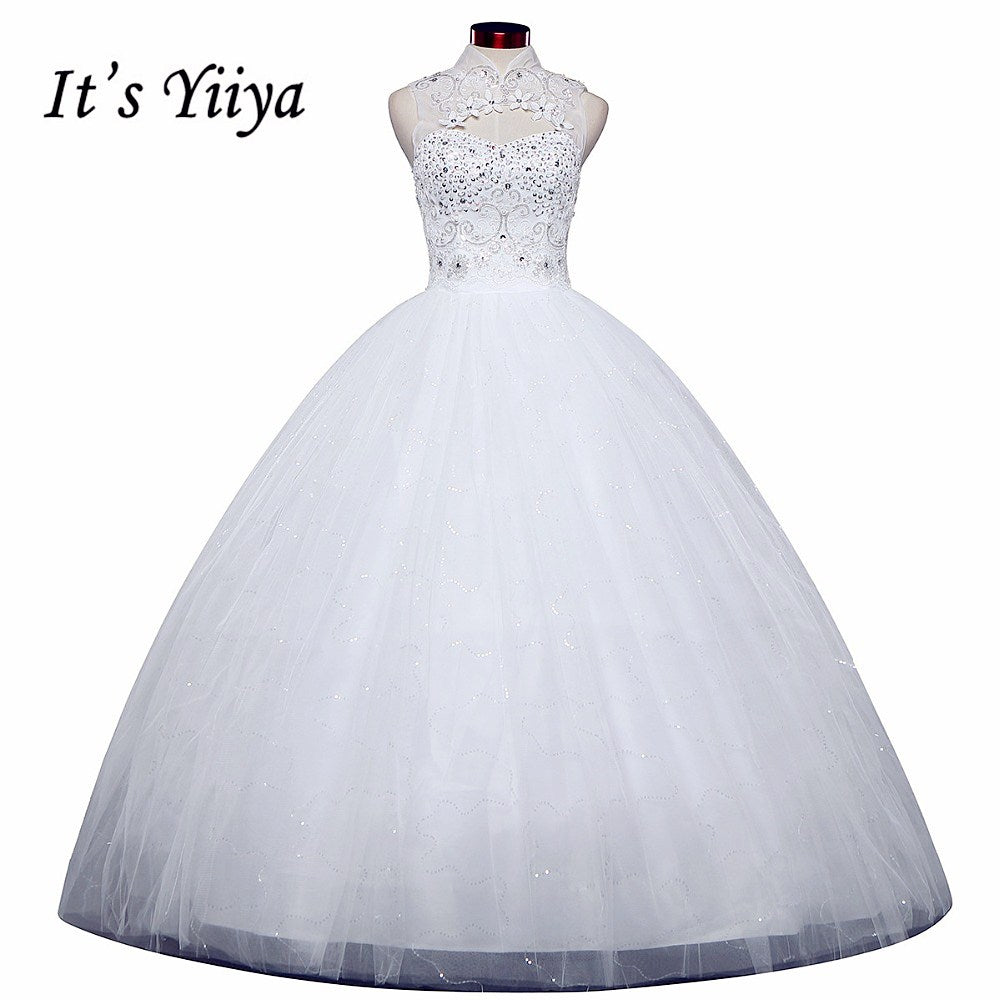 Free Shipping Cheap White Sexy Wedding Frocks Princess High Collar Sexy Wedding Dress Bride Vestidos De Novia Ball Gowns H60