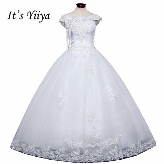 Free shipping Real Photo 2017 New O-neck Lace Bow Wedding Dresses Quanlity Princess Bride Frocks Plus size AJ001