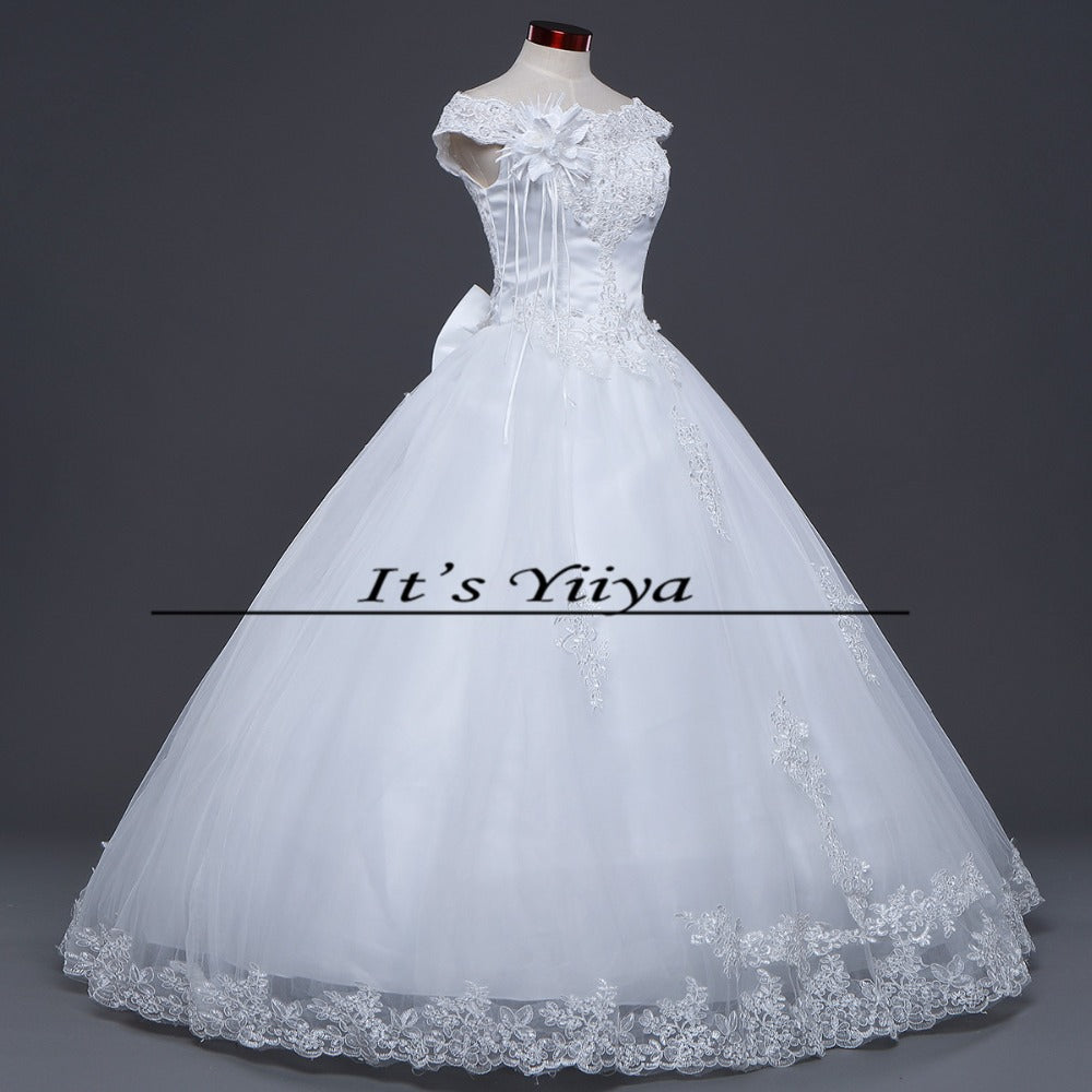 Free shipping Real Photo 2017 New O-neck Lace Bow Wedding Dresses Quanlity Princess Bride Frocks Plus size AJ001