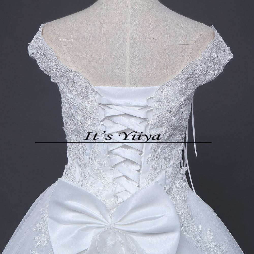 Free shipping Real Photo 2017 New O-neck Lace Bow Wedding Dresses Quanlity Princess Bride Frocks Plus size AJ001