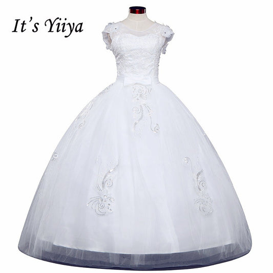Free shipping 2017 new Bridal White wedding dress V-neck Flowers Lace up Princess Gowns Bride Frocks Vestidos De Novia HS221