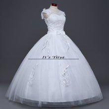 Load image into Gallery viewer, Free shipping 2017 new Bridal White wedding dress V-neck Flowers Lace up Princess Gowns Bride Frocks Vestidos De Novia HS221
