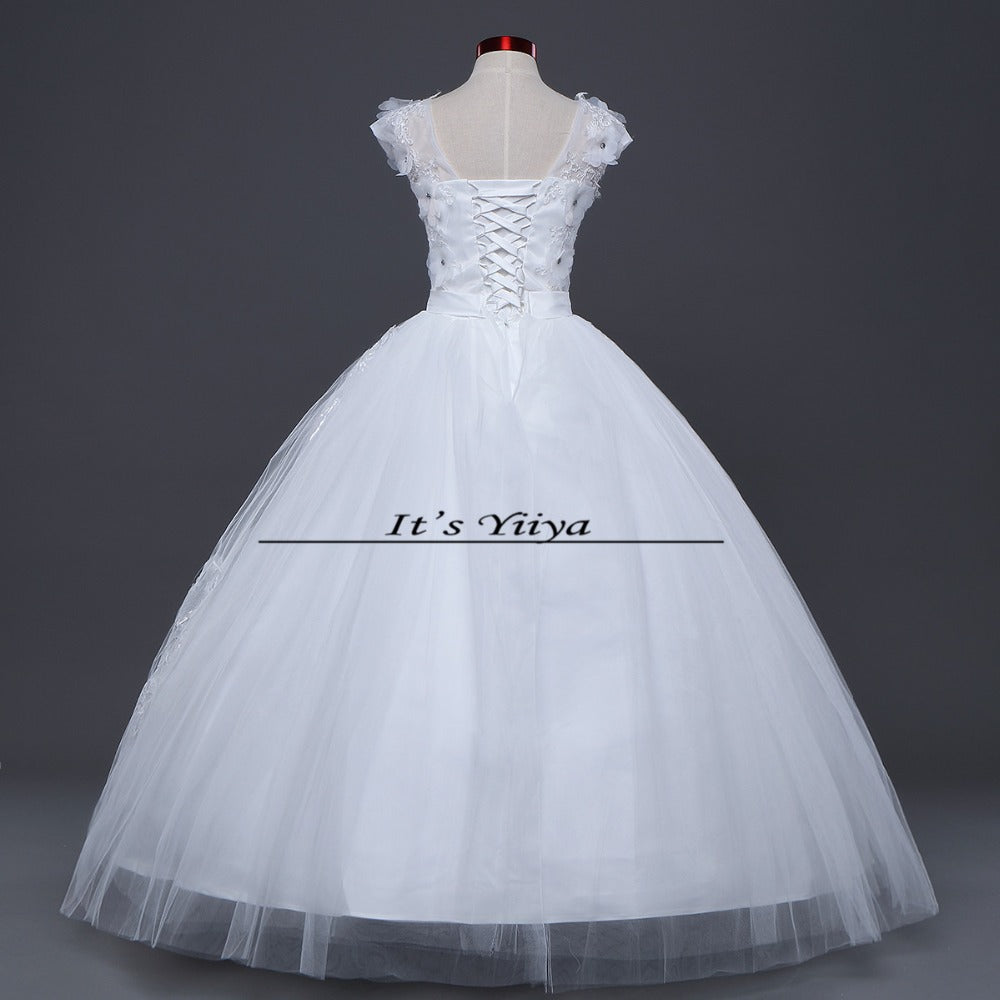 Free shipping 2017 new Bridal White wedding dress V-neck Flowers Lace up Princess Gowns Bride Frocks Vestidos De Novia HS221