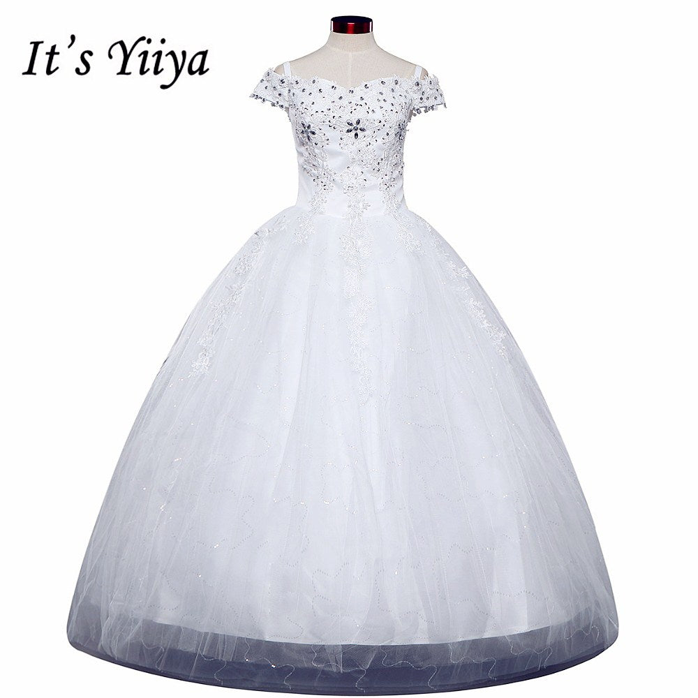 Free shipping White Wedding Ball Gowns Short Sleeves Boat Neck Cheap Princess Vestidos De Novia Wedding Frock Bride Dress HS242