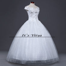 Load image into Gallery viewer, Free shipping White Wedding Ball Gowns Short Sleeves Boat Neck Cheap Princess Vestidos De Novia Wedding Frock Bride Dress HS242
