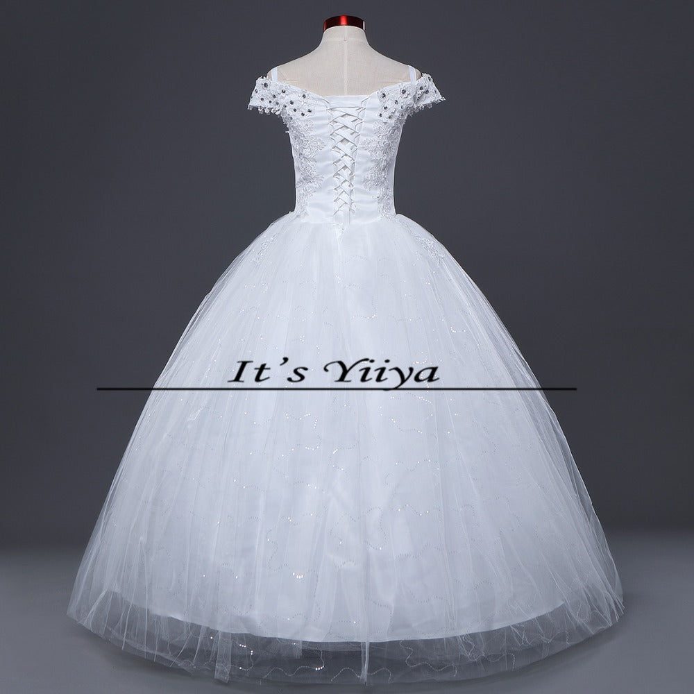 Free shipping White Wedding Ball Gowns Short Sleeves Boat Neck Cheap Princess Vestidos De Novia Wedding Frock Bride Dress HS242