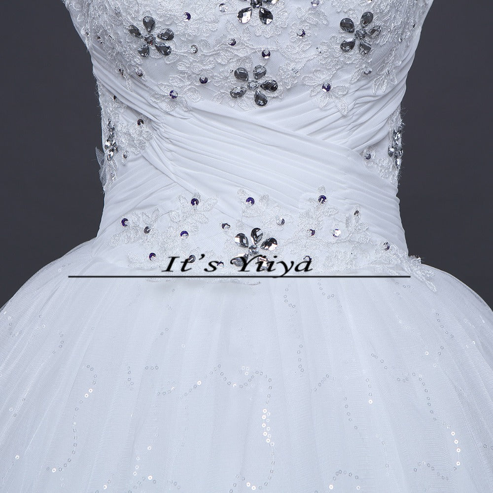 Free Shipping Wedding Dress 2016 White Princess Wedding Frock Sequins Handmake Lace up Vestidos De Novia for Bride Ball Gown H62