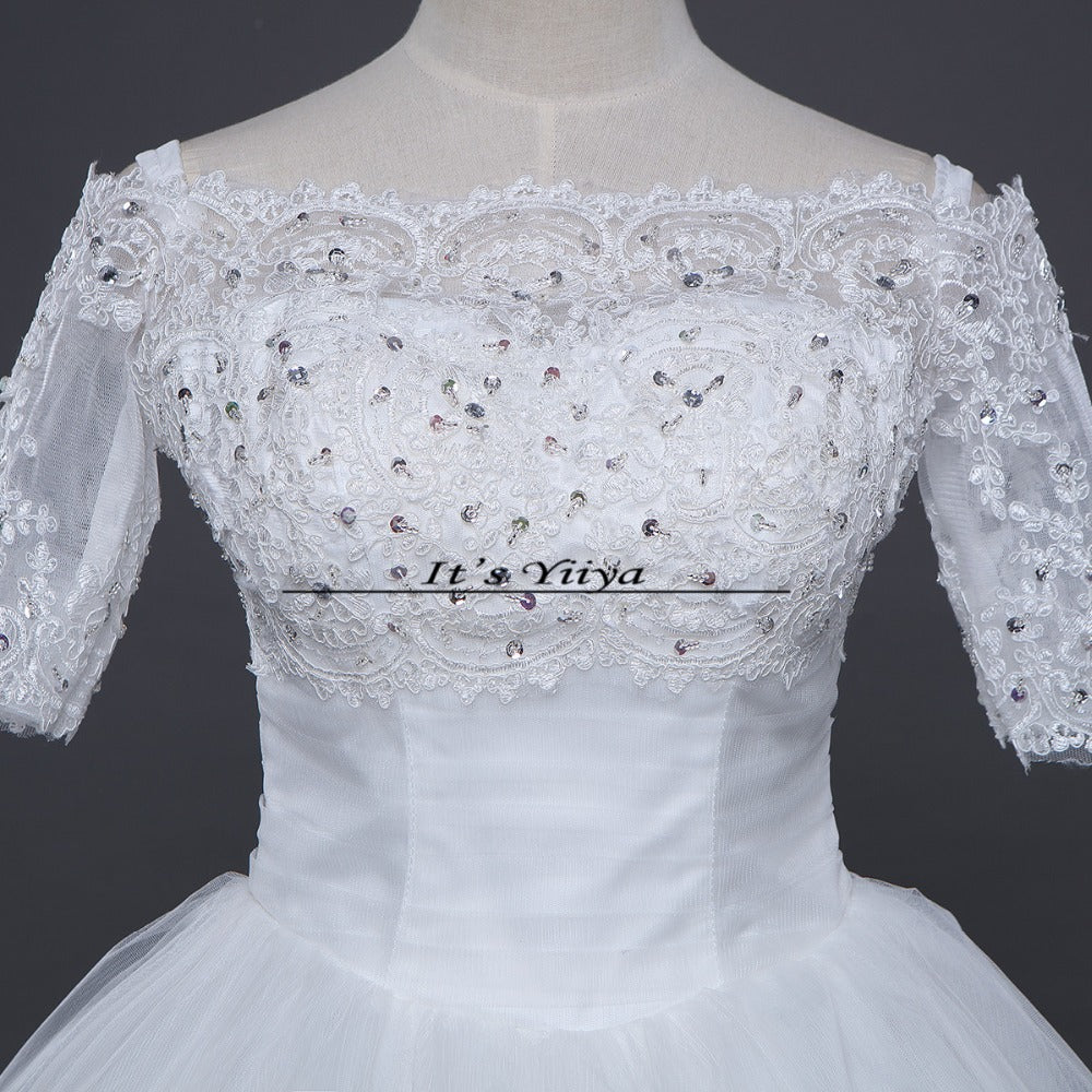 Free shipping new arrival White Boat neck Half Sleeves Quality Princess Sex Wedding Dress Frock Gowns Vestidos De Novia DH1560