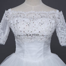 Load image into Gallery viewer, Free shipping new arrival White Boat neck Half Sleeves Quality Princess Sex Wedding Dress Frock Gowns Vestidos De Novia DH1560
