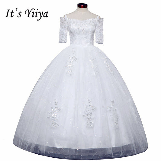Free shipping New 2017 Summer Boat Neck Lace Half Sleeve Wedding Dresses Plus size Princess Bride Frocks Vestidos De Novia HS247