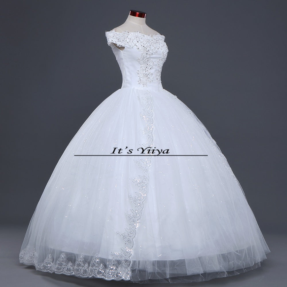 Free shipping White Wedding Ball Gowns Boat Neck Short Sleeves Cheap Princess Vestidos De Novia Wedding Frock Bride Dress HS235