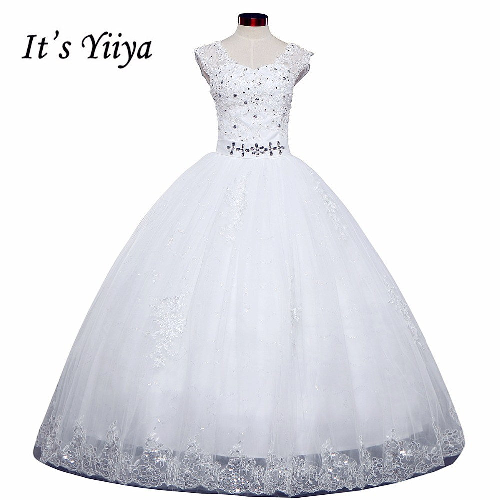 Free shipping White Wedding Ball Gown V-Neck Lace up Sleeveless Cheap Princess Wedding Frock Bride Dress Vestidos De Novia HS243