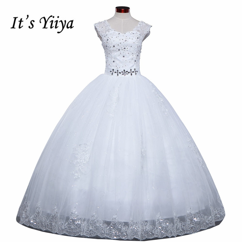 Free shipping White Wedding Ball Gown V-Neck Lace up Sleeveless Cheap Princess Wedding Frock Bride Dress Vestidos De Novia HS243