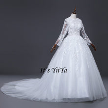Load image into Gallery viewer, Free Shipping Long train Wedding dresses O-neck Vestidos De Novia Off white dress Bridal Ball gowns Long sleeve Frocks IY033
