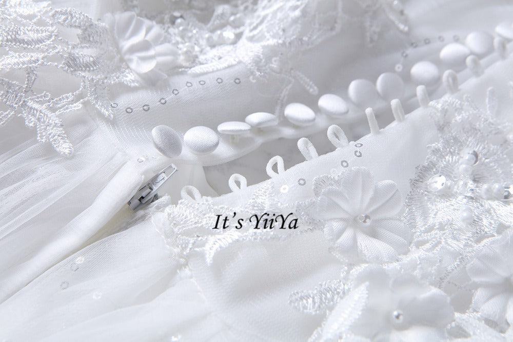 Free Shipping Long train Wedding dresses O-neck Vestidos De Novia Off white dress Bridal Ball gowns Long sleeve Frocks IY033
