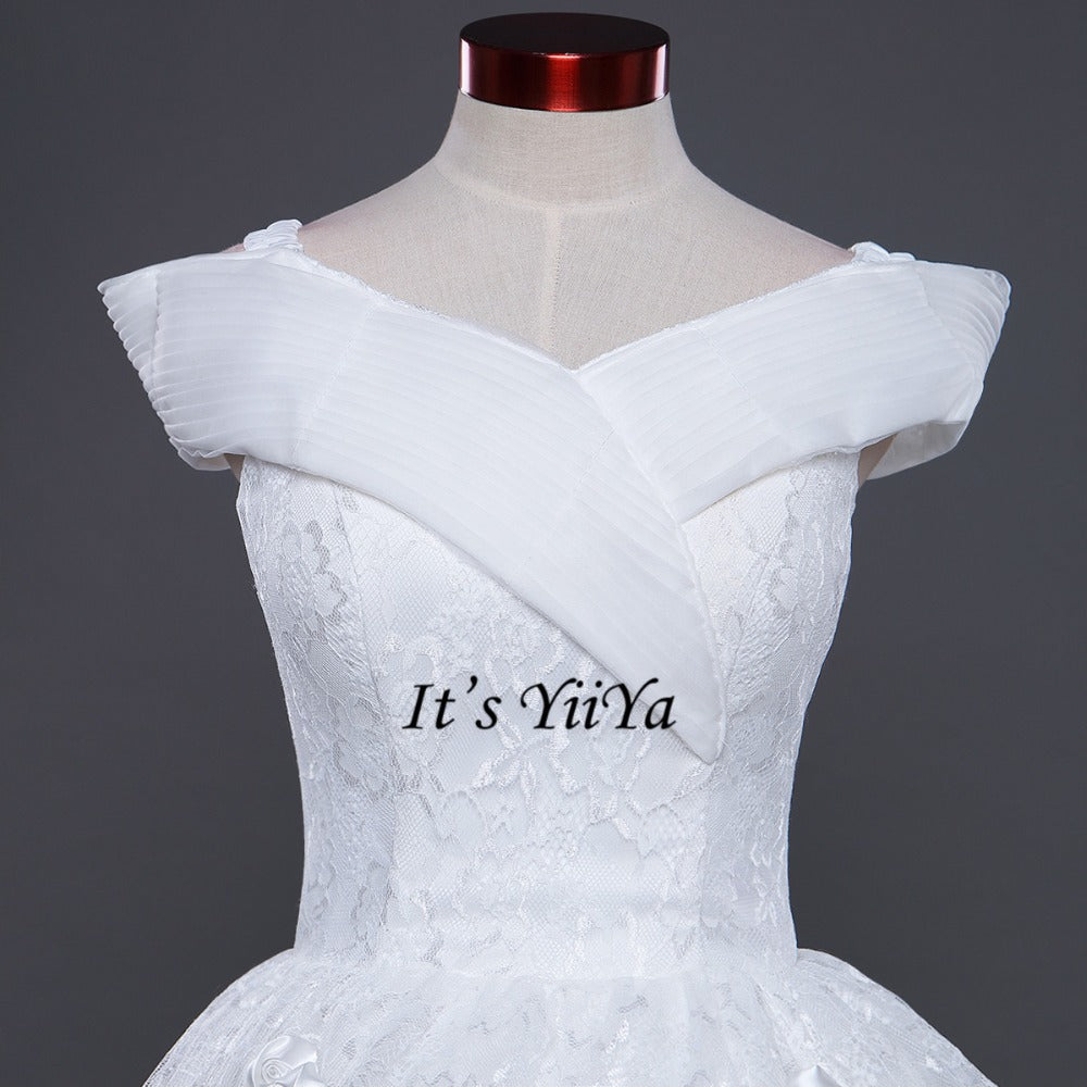 Free Shipping Long train Wedding dresses Boat Neck Vestidos De Novia Off white dress Bridal Ball gowns Sleeveless Frocks IY034