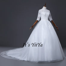 Load image into Gallery viewer, Free shipping Korean Style Train dresses off White Wedding dress Full sleeve high-neck Vestidos De Novia Classic Frock IY003
