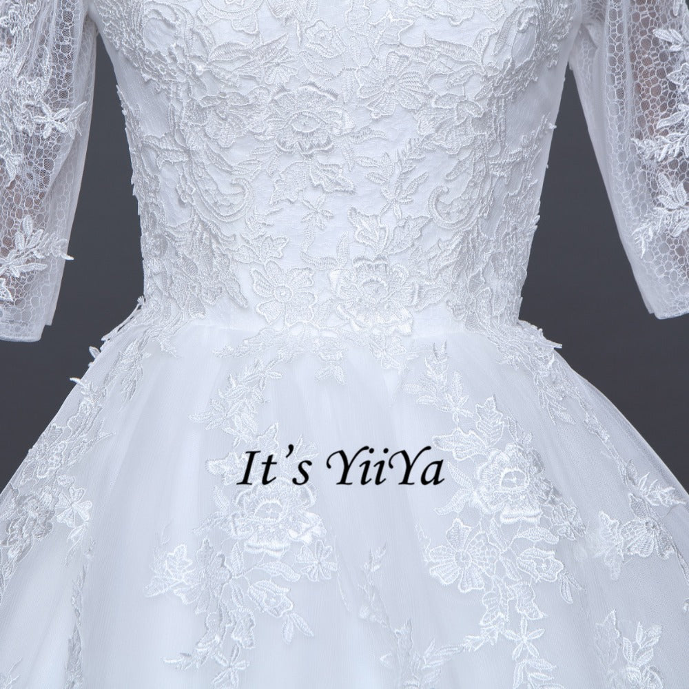 Free shipping Korean Style Train dresses off White Wedding dress Full sleeve high-neck Vestidos De Novia Classic Frock IY003