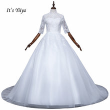Load image into Gallery viewer, Free shipping Korean Style Train dresses off White Wedding dress Full sleeve high-neck Vestidos De Novia Classic Frock IY003
