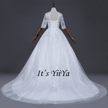 Load image into Gallery viewer, Free shipping Korean Style Train dresses off White Wedding dress Full sleeve high-neck Vestidos De Novia Classic Frock IY003
