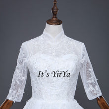 Load image into Gallery viewer, Free shipping Korean Style Train dresses off White Wedding dress Full sleeve high-neck Vestidos De Novia Classic Frock IY003
