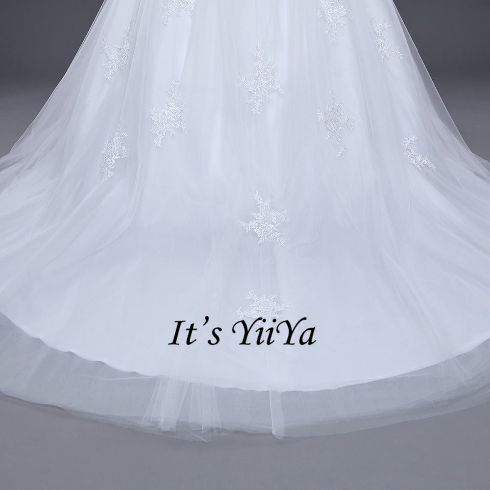 Free shipping Korean Style Train dresses off White Wedding dress Full sleeve high-neck Vestidos De Novia Classic Frock IY003