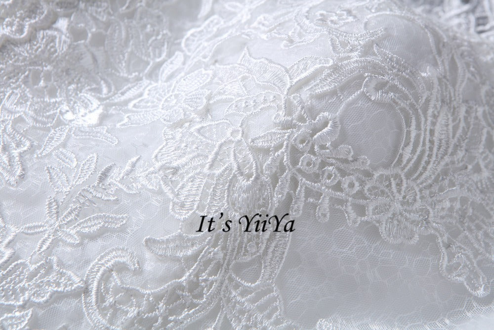 Free shipping Korean Style Train dresses off White Wedding dress Full sleeve high-neck Vestidos De Novia Classic Frock IY003