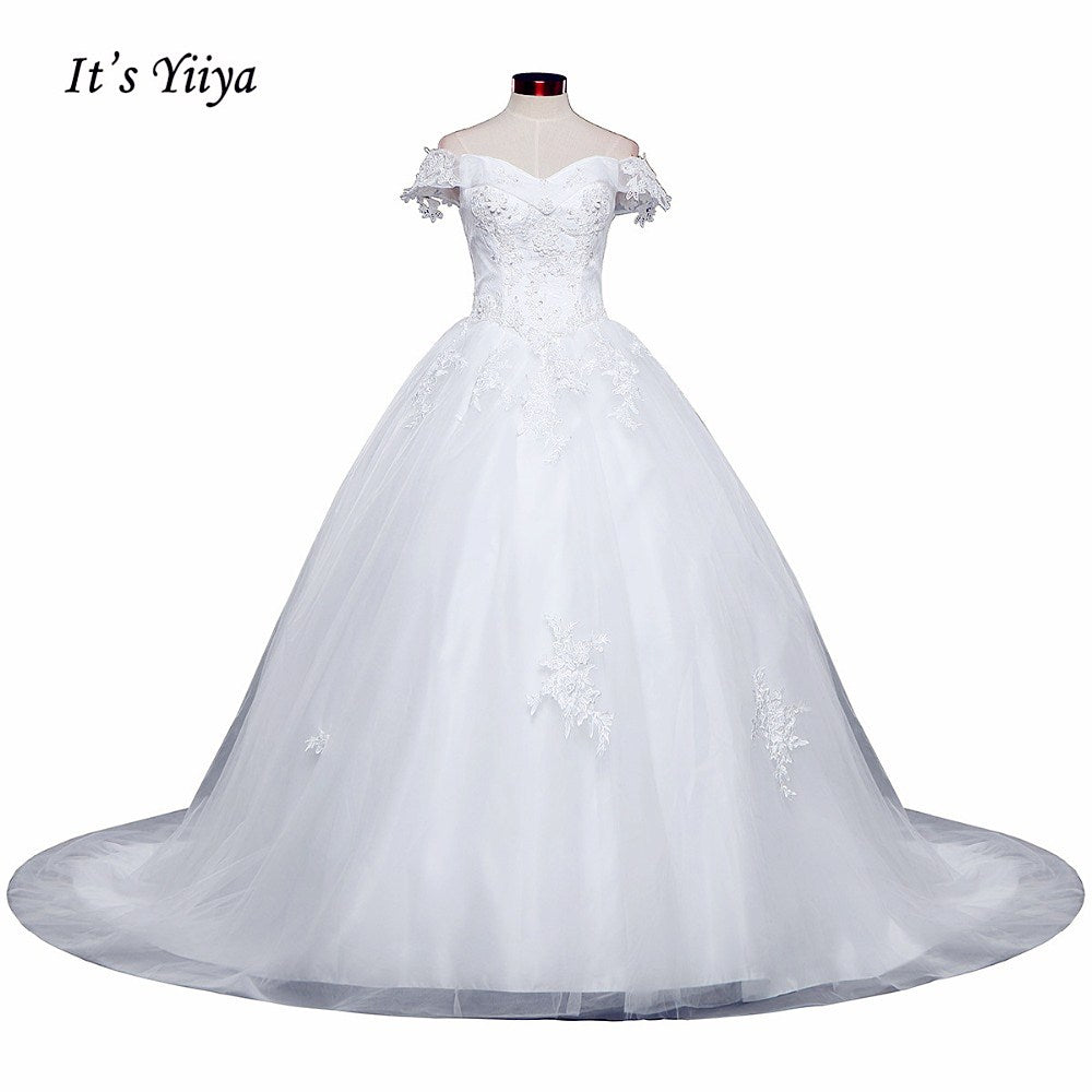 Free Shipping Wedding dresses Sweetheart Vestidos De Novia Off white dress Bridal Ball gowns Long train Sleeveless Frock IY037