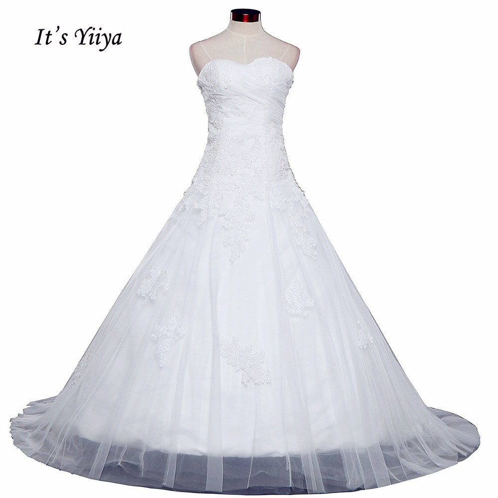 Vestidos De Novia  Free Shipping Strapless Appliques Wedding dresses Bridal Ball gowns Sexy Sleeveless Train Frocks IY025