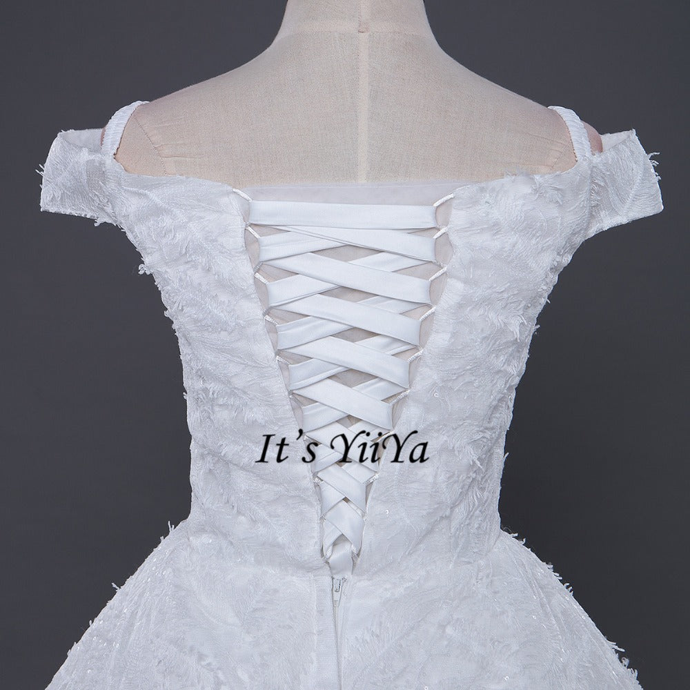 Free Shipping Long train Sleeveless Wedding dresses V-neck Vestidos De Novia Off white dress Bridal Ball gowns Frock IY036