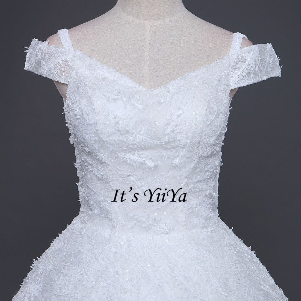 Free Shipping Long train Sleeveless Wedding dresses V-neck Vestidos De Novia Off white dress Bridal Ball gowns Frock IY036