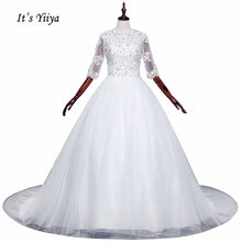 Load image into Gallery viewer, Free Shipping Half sleeve Wedding dresses O-neck Vestidos De Novia Off white dress Bridal Ball gowns Long train Frocks HS620
