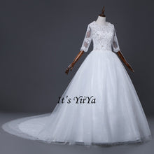 Load image into Gallery viewer, Free Shipping Half sleeve Wedding dresses O-neck Vestidos De Novia Off white dress Bridal Ball gowns Long train Frocks HS620
