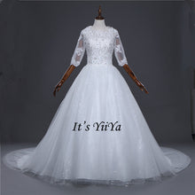 Load image into Gallery viewer, Free Shipping Half sleeve Wedding dresses O-neck Vestidos De Novia Off white dress Bridal Ball gowns Long train Frocks HS620
