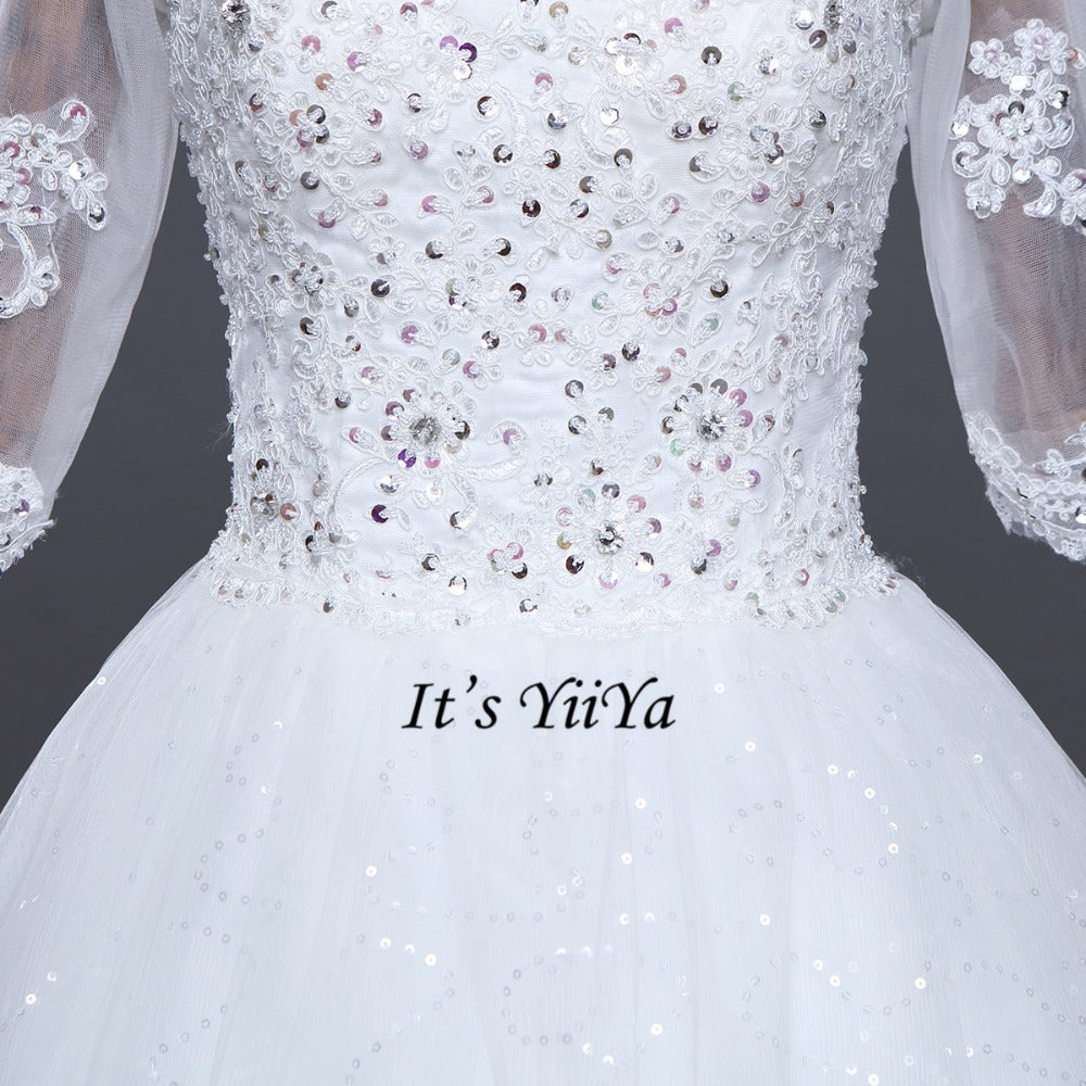Free Shipping Half sleeve Wedding dresses O-neck Vestidos De Novia Off white dress Bridal Ball gowns Long train Frocks HS620