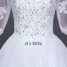 Load image into Gallery viewer, Free Shipping Half sleeve Wedding dresses O-neck Vestidos De Novia Off white dress Bridal Ball gowns Long train Frocks HS620
