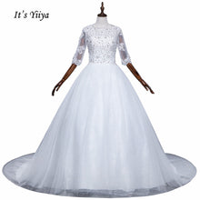 Load image into Gallery viewer, Free Shipping Half sleeve Wedding dresses O-neck Vestidos De Novia Off white dress Bridal Ball gowns Long train Frocks HS620
