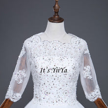 Load image into Gallery viewer, Free Shipping Half sleeve Wedding dresses O-neck Vestidos De Novia Off white dress Bridal Ball gowns Long train Frocks HS620
