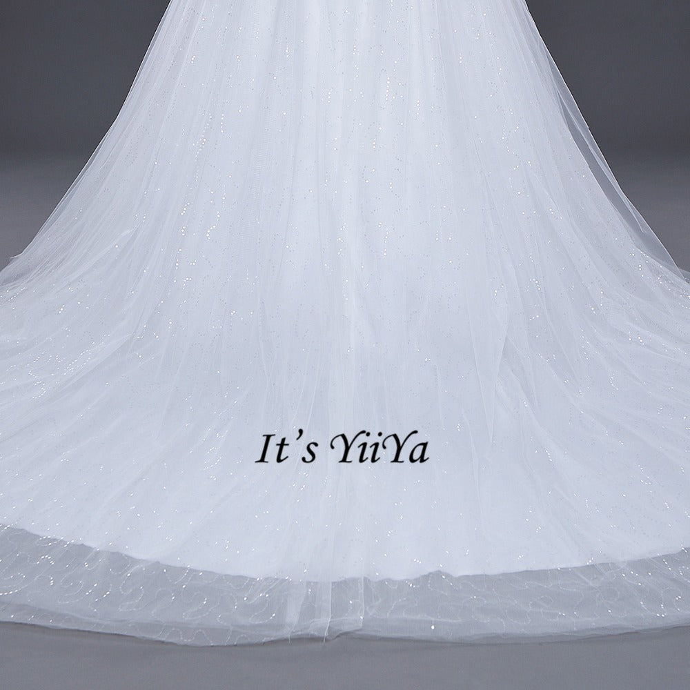 Free Shipping Half sleeve Wedding dresses O-neck Vestidos De Novia Off white dress Bridal Ball gowns Long train Frocks HS620