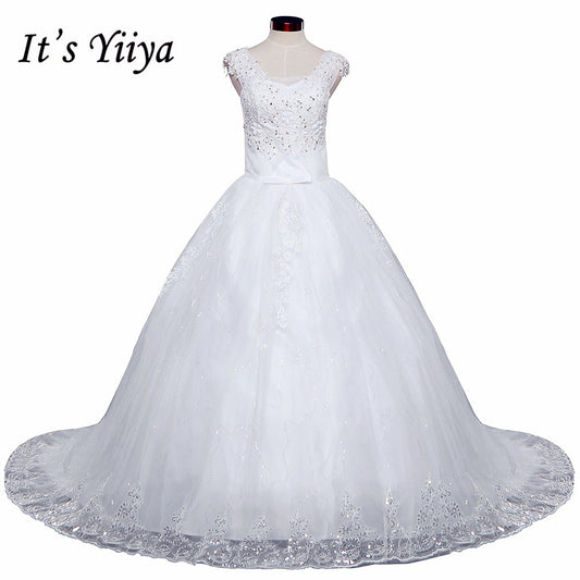 Free shipping YiiYa 2016 new Bridal White wedding dress Wedding gowns Trailing Romantic Flowers Train Vestidos De Novia HS222