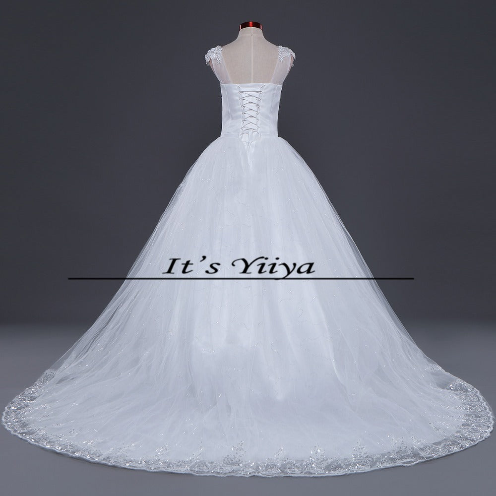 Free shipping YiiYa 2016 new Bridal White wedding dress Wedding gowns Trailing Romantic Flowers Train Vestidos De Novia HS222