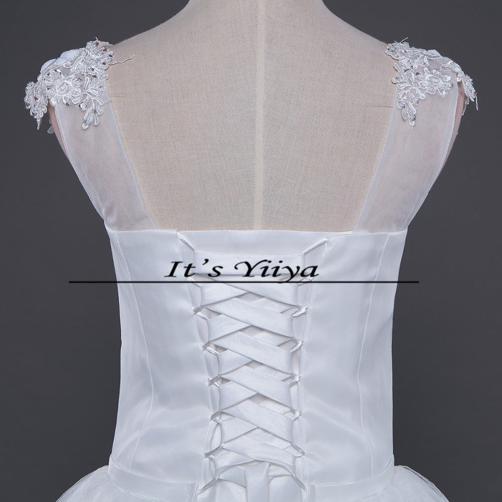 Free shipping YiiYa 2016 new Bridal White wedding dress Wedding gowns Trailing Romantic Flowers Train Vestidos De Novia HS222