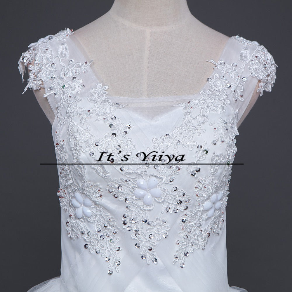 Free shipping YiiYa 2016 new Bridal White wedding dress Wedding gowns Trailing Romantic Flowers Train Vestidos De Novia HS222