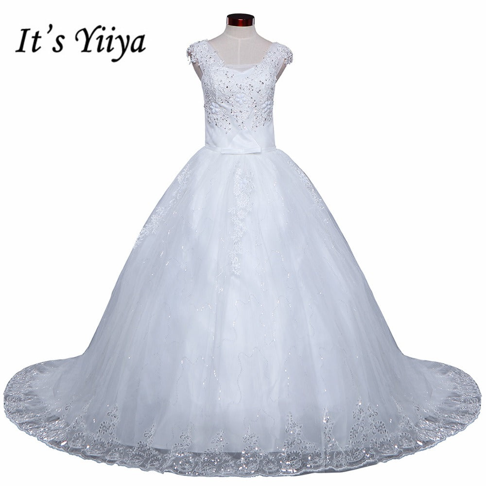 Free shipping YiiYa 2016 new Bridal White wedding dress Wedding gowns Trailing Romantic Flowers Train Vestidos De Novia HS222