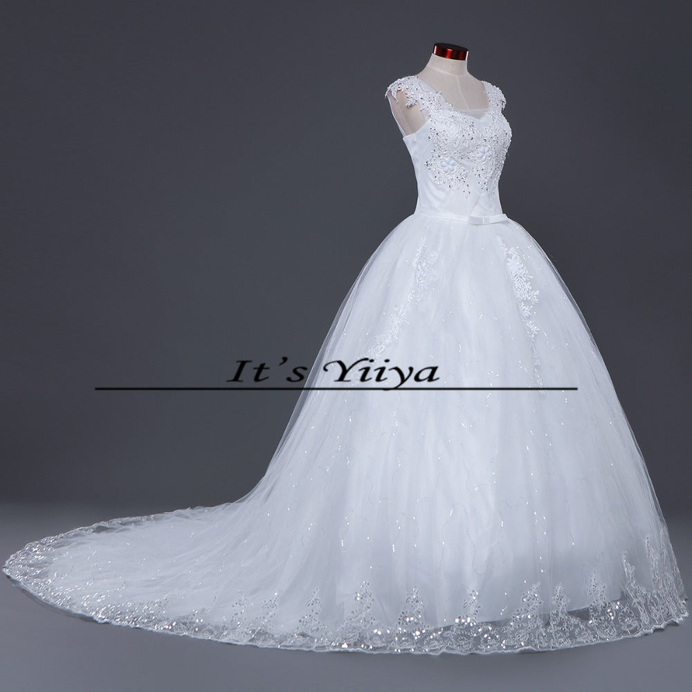Free shipping YiiYa 2016 new Bridal White wedding dress Wedding gowns Trailing Romantic Flowers Train Vestidos De Novia HS222